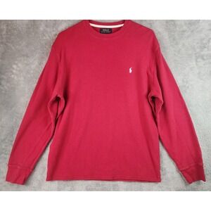 Polo Ralph Lauren Shirt Mens XL Red Waffle Knit Long Sleeve Crew Neck Preppy